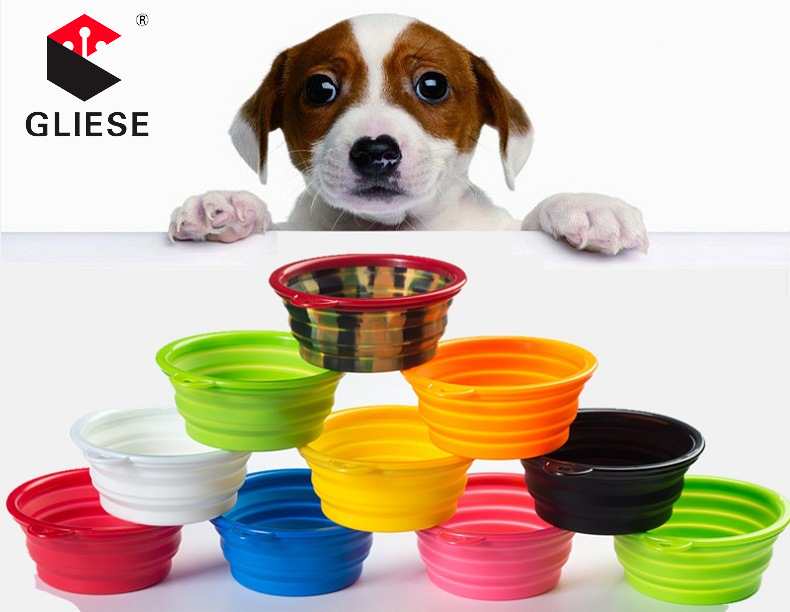 Pet Food Grade Silicone Folding Bowl Pet folding silicone collapsible bowl with key chain portable travel custom dog bowls