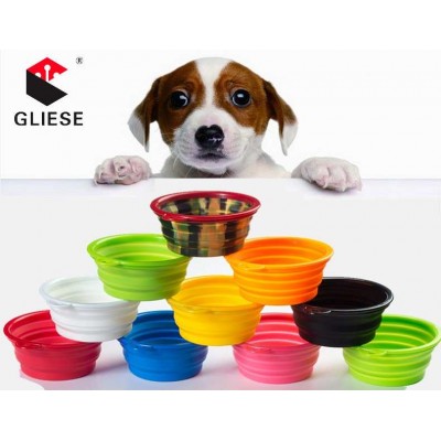 Pet Food Grade Silicone Folding Bowl Pet folding silicone collapsible bowl with key chain portable travel custom dog bowls